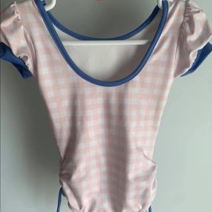 Omi jo Pink Gingham Leotard Swim One Piece